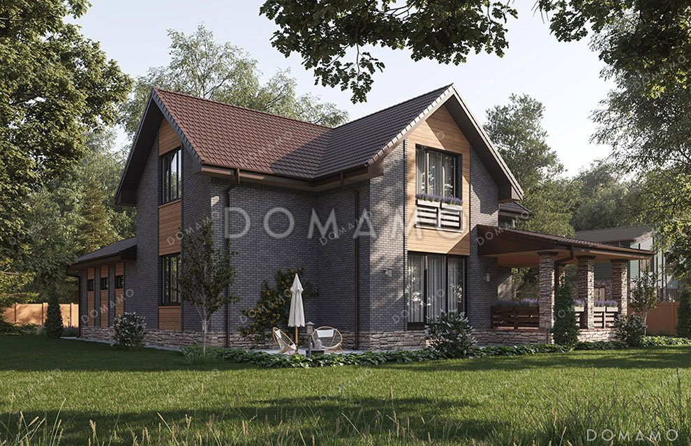 Проект дома с мансардой и большой террасой / 1