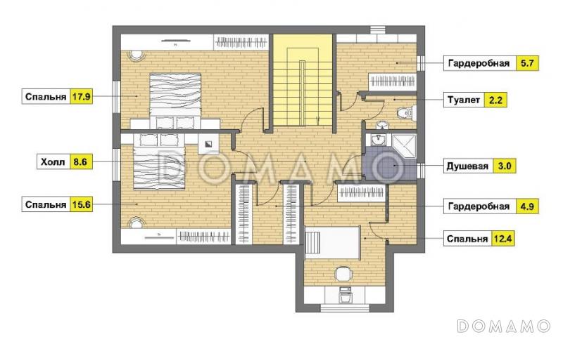 Проект каркасного дома с навесом для двух машин и крытой террасой / План мансардного этажа Проект каркасного дома с навесом для двух машин и крытой террасой / План мансардного этажа