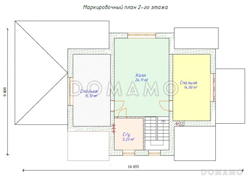 Проект одноэтажного дома с мансардным этажом из газобетона с крытой террасой / План мансардного этажа
