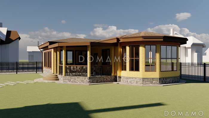 Проект бани с верандой и кухней-гостиной Проект бани с верандой и кухней-гостиной