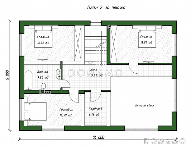 Проект дома с четырьмя спальнями, вторым светом в гостиной и гардеробными на обоих этажах / План 2 этажа Проект дома с четырьмя спальнями, вторым светом в гостиной и гардеробными на обоих этажах / План 2 этажа