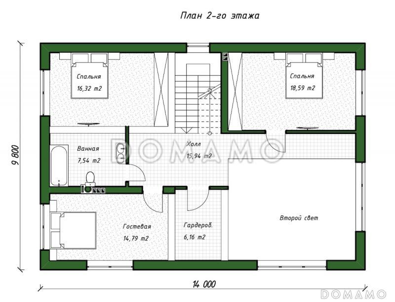 Проект дома с четырьмя спальнями, вторым светом в гостиной и гардеробными на обоих этажах / План 2 этажа
