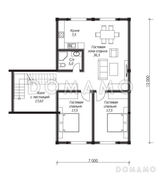 Проект большого дома из клееного бруса с гаражом на два авто / План мансардного этажа