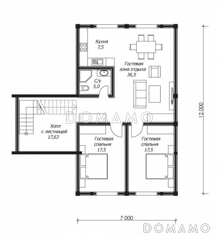 Проект большого дома из клееного бруса с гаражом на два авто / План мансардного этажа Проект большого дома из клееного бруса с гаражом на два авто / План мансардного этажа