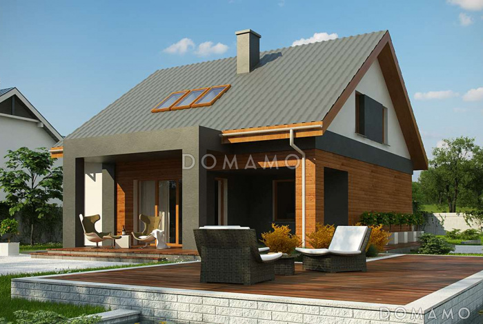 Проект одноэтажного мансардного дома из кирпича с дополнительной спальней на первом этаже