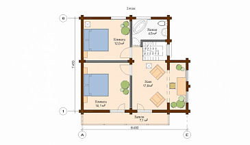 Проект дома из клееного бруса с многощипцовой крышей / План мансардного этажа