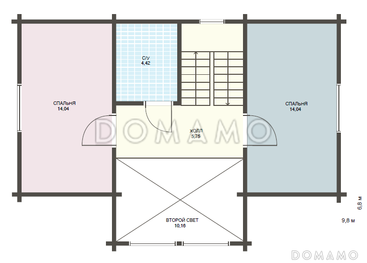 Проект уютного дома из клееного бруса с двумя просторными спальнями на мансардном этаже / План мансардного этажа