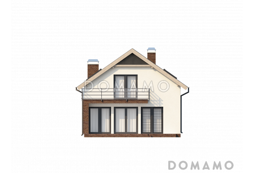 Проект одноэтажного дома из газобетона с мансардным этажом и встроенным гаражом / Фасад 2