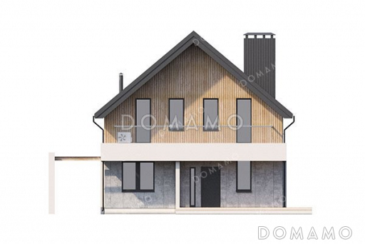 Проект дома с просторной террасой и мансардой / Фасад 1