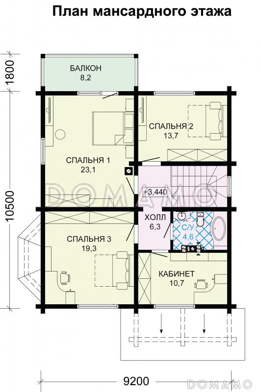 Проект дома в скандинавском стиле с просторной гостиной и выходом на террасу / План мансардного этажа