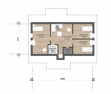 M-170 одноэтажный с мансардой дом  / План мансардного этажа