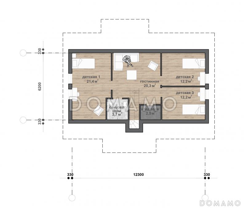M-170 одноэтажный с мансардой дом  / План мансардного этажа