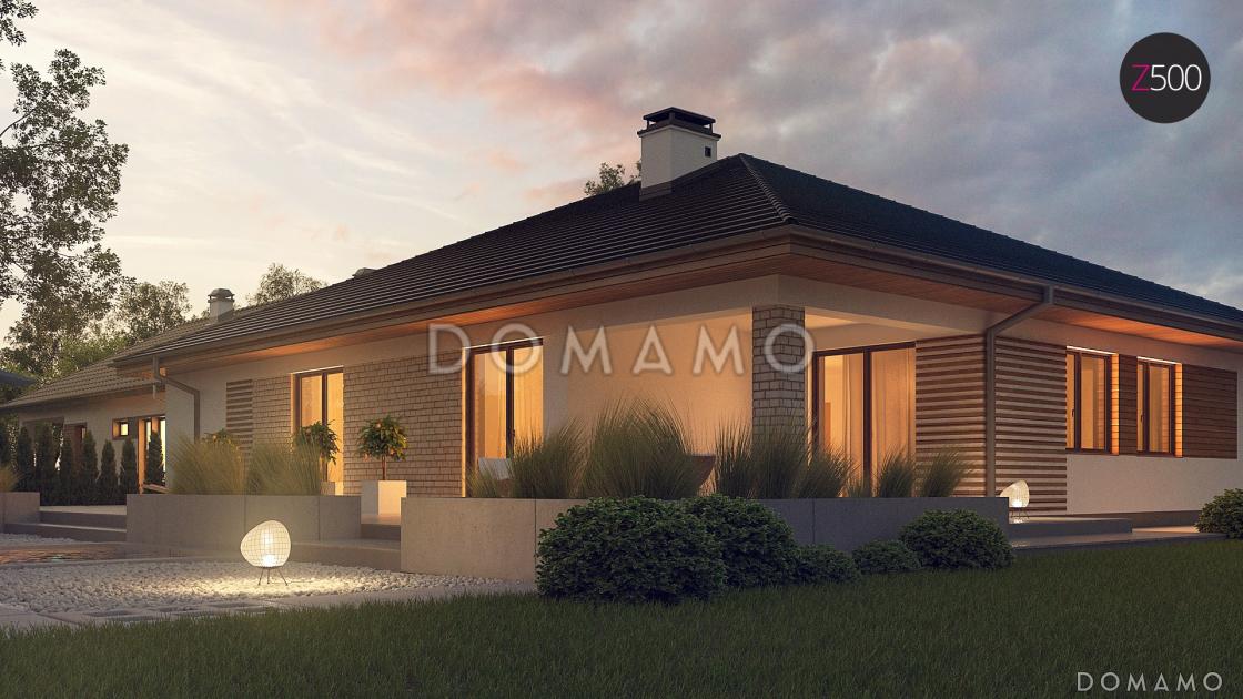 Проект просторного одноэтажного дома из кирпича с большой гостиной, тремя спальнями, кабинетом и гаражом на два автомобиля / 4