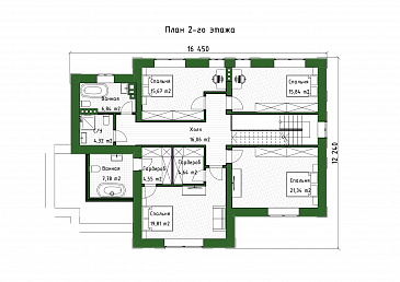 Проект большого дома с 5 спальнями, кабинетом и просторной гостиной / План 2 этажа Проект большого дома с 5 спальнями, кабинетом и просторной гостиной / План 2 этажа