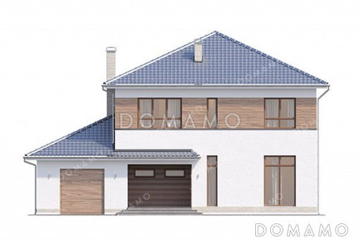 Проект двухэтажного дома с террасой, гаражом и балконом / Фасад 1
