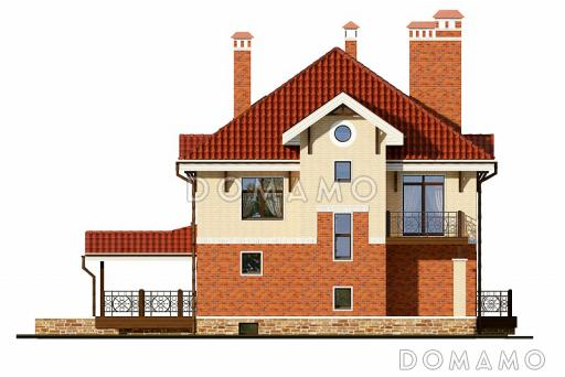 Проект дома с цокольным этажом и большой крытой террасой / Фасад 3