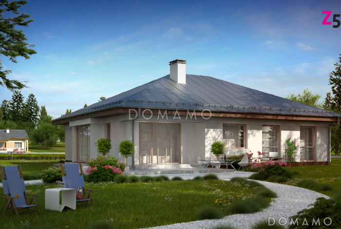 Проект одноэтажного дома из газобетона с окнами до пола в дневной и ночной зоне и с большим гаражом и техническим помещением