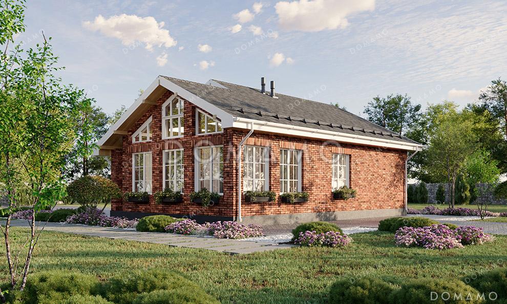 Проект одноэтажного дома с большим чердаком, просторной крытой верандой и двухскатной кровлей / 2