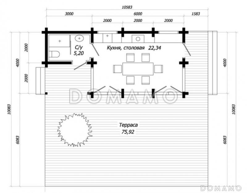 Проект беседки из клееного бруса с огромной открытой террасой / План 1 этажа