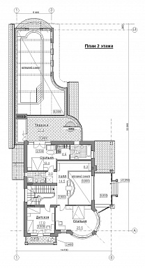 Проект коттеджа с двусветной гостиной и бассейном с сауной / План 2 этажа