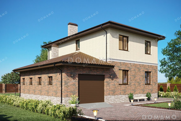 Проект двухэтажного дома с гаражом и террасой