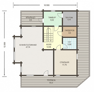 Проект дома из клееного бруса с несложными фасадами / План 1 этажа Проект дома из клееного бруса с несложными фасадами / План 1 этажа