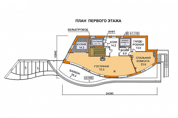 Проект дома современного дома с лифтом / План 1 этажа