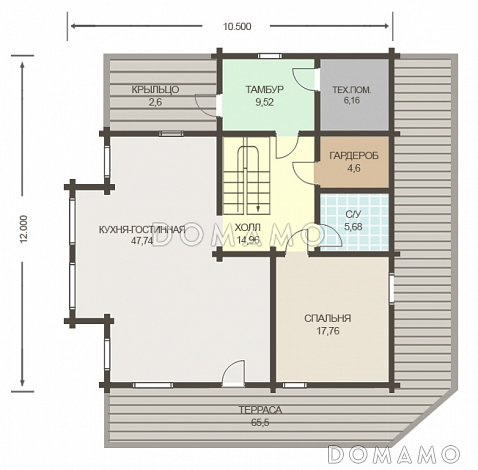 Проект дома из клееного бруса с несложными фасадами / План 1 этажа Проект дома из клееного бруса с несложными фасадами / План 1 этажа