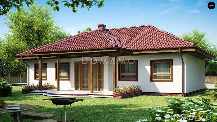 Проект комфортного одноэтажного дома из кирпича с тремя спальнями, просторной гостиной и с возможностью обустройства мансардного этажа