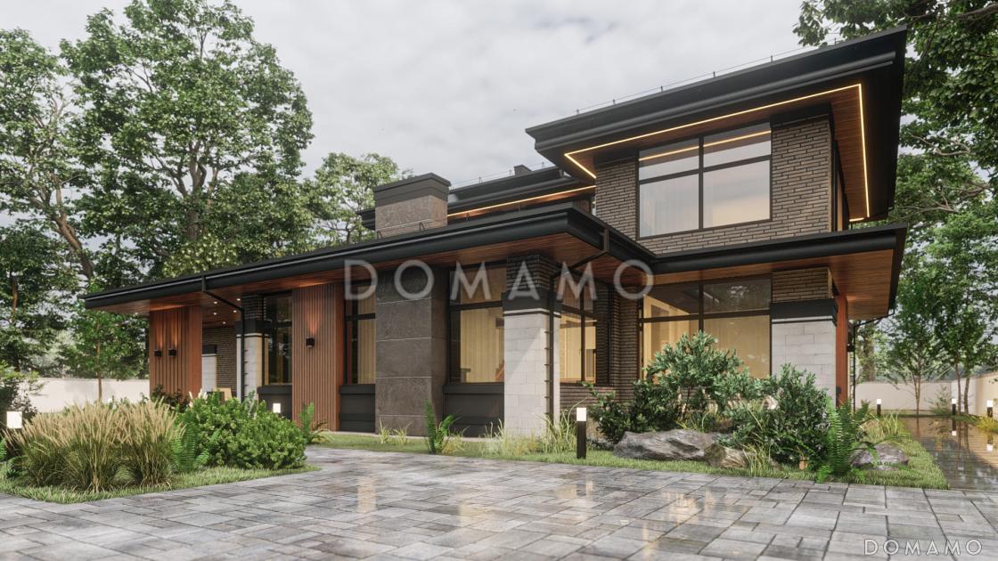 Проект современного дома с большой гостиной, кабинетом и мастер-спальней на первом этаже / 2