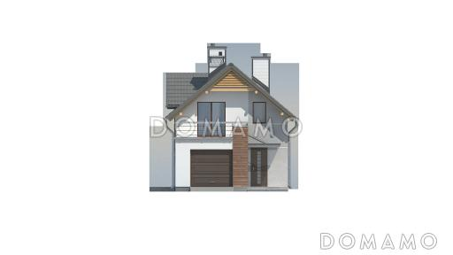 Проект одноэтажного мансардного дома из кирпича с гаражом для узкого участка / Фасад 1