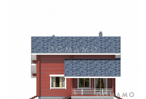 Проект современного дома из бруса в насыщенно-вишневом цвете с крытой террасой / Фасад 2