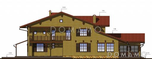 Проект большого двухэтажного коттеджа с зоной отдыха и бассейном на цокольном этаже / Фасад 2