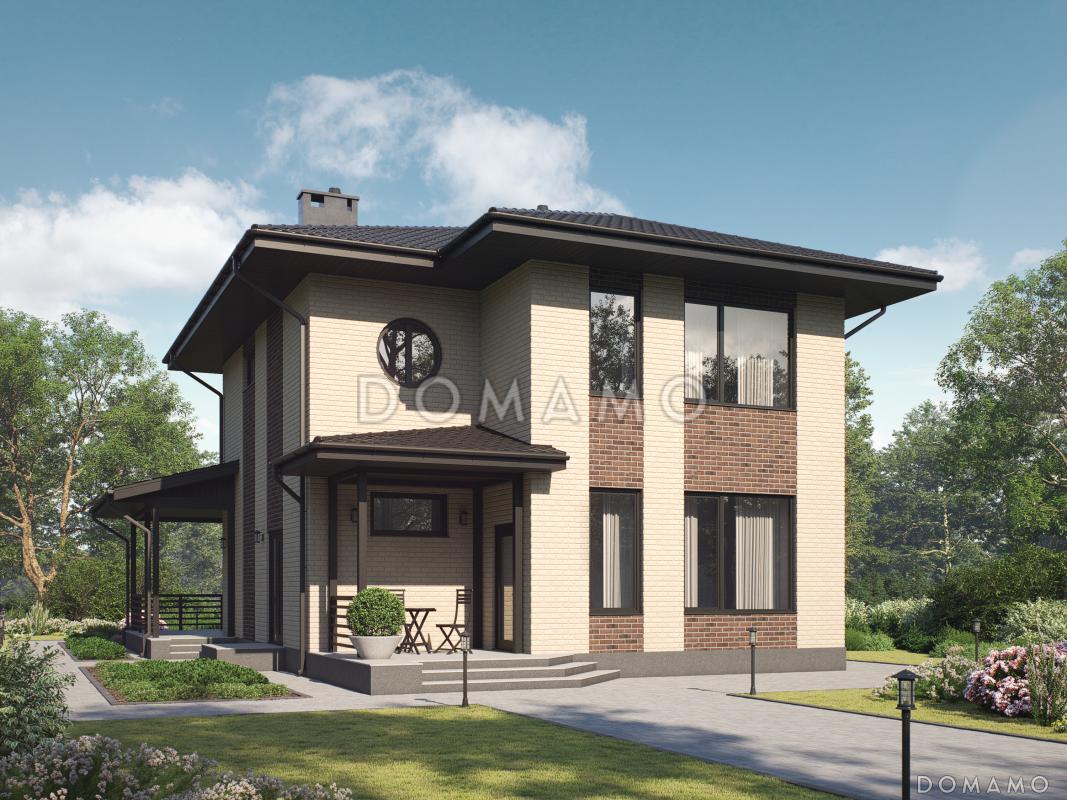 Проект 2-этажного кирпичного загородного дома с террасой / 1