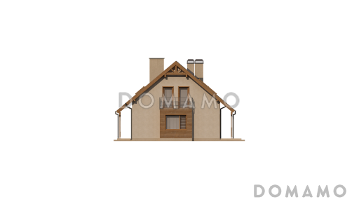 Проект мансардного дома из газобетона с прямоугольным эркером и со встроенным гаражом / Фасад 2