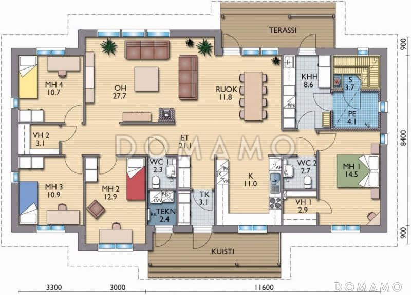 Проект каркасного дома с крытой террасой / План 1 этажа