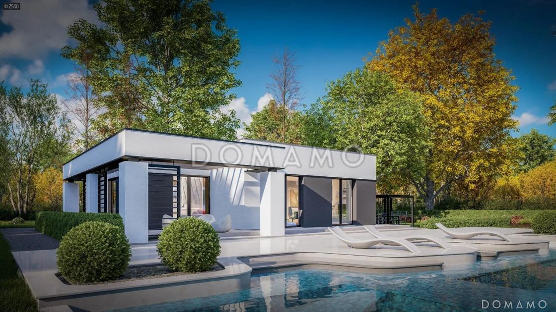 Проект кирпичного дома с террасой, окнами в пол и большой гостиной / 3