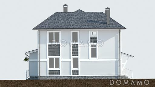 Проект двухэтажного дома с террасой, большой кухней-гостиной, кладовой / Фасад 2