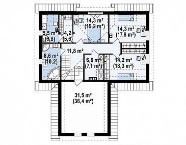 Проект комфортного одноэтажного мансардного дома из кирпича с гаражом для двух автомобилей / План мансардного этажа