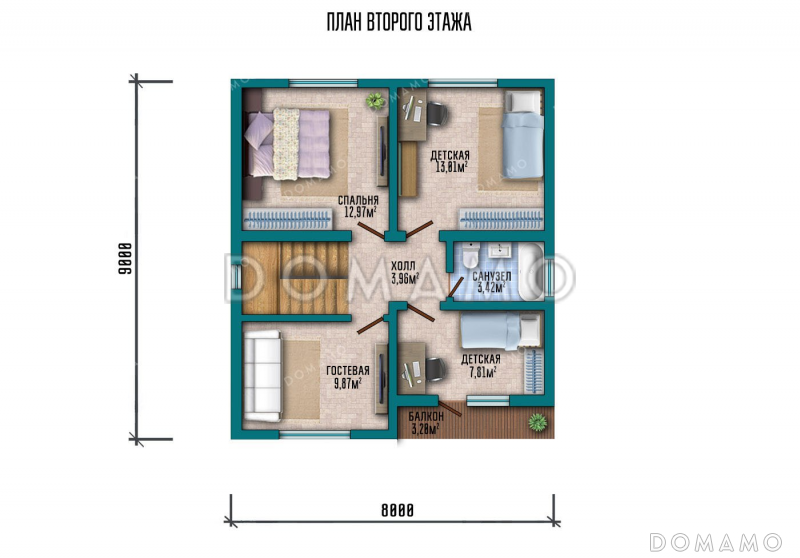 Проект одноэтажного дома с мансардой и балконом / План мансардного этажа