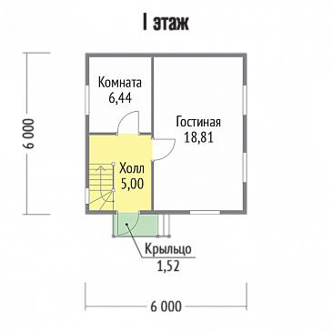 Проект каркасного дома 6х6 / План 1 этажа Проект каркасного дома 6х6 / План 1 этажа
