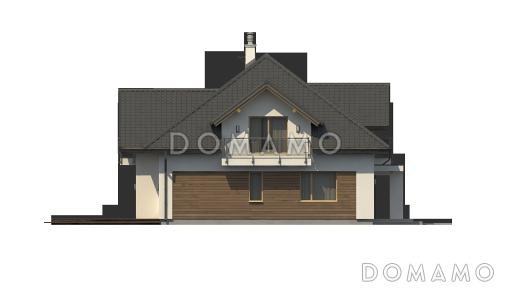 Проект просторного одноэтажного мансардного коттеджа из газобетона с пятью спальнями и гаражом на два автомобиля / Фасад 1