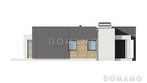 Проект небольшого современного одноэтажного дома из газобетона с двумя спальнями и красивой террасой / Фасад 4