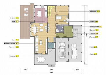 Проект кирпичного дома с открытой террасой / План 1 этажа