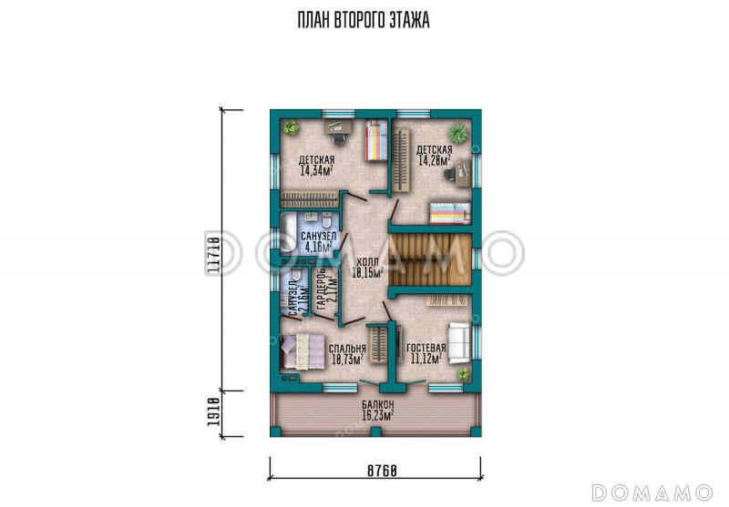 Проект дома для узкого участка с встроенным гаражом / План 2 этажа