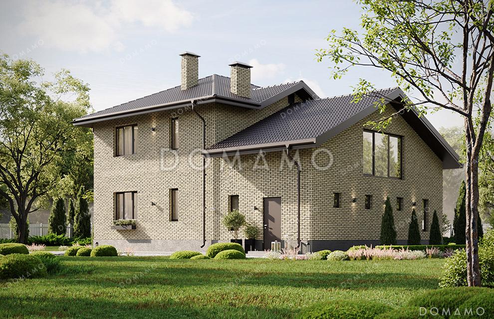 Проект современного двухэтажного дома с просторным гаражом, балконом, совмещенной кухней-гостиной и большим зимним садом на втором этаже / 3