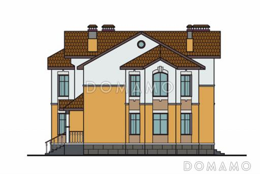 Проект кирпичного дома с большими, выразительными эркерами / Фасад 2
