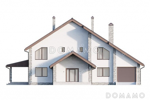 Проект двухэтажного дома с мансардой и гаражом / Фасад 1