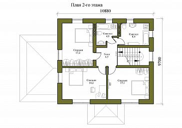 Проект двухэтажного дома с тремя спальнями на втором этаже и спальней на первом этаже / План 2 этажа Проект двухэтажного дома с тремя спальнями на втором этаже и спальней на первом этаже / План 2 этажа