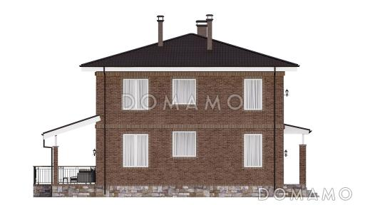 Проект двухэтажного дома с просторными террасой и гостиной-столовой / Фасад 2